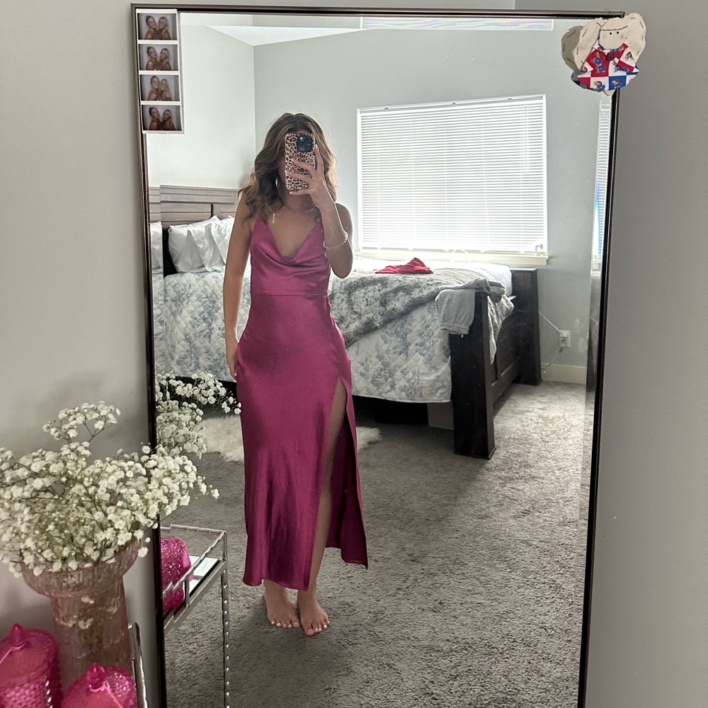 magenta maxi silk dress